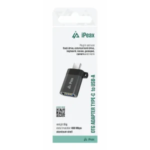 ADAPTOR iPEAX OTG USB-C / USB-A (mamă) NEGRU