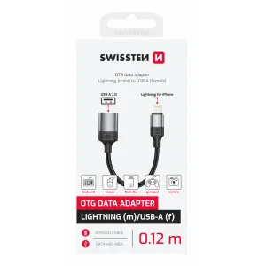 ADAPTOR OTG SWISSTEN TEXTILE LIGHTNING (mascul) / USB-A (femelă) 0.12 M NEGRU