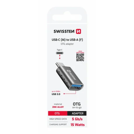 ADAPTOR OTG SWISSTEN USB-C(M)/USB-A(M)