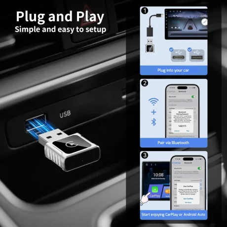 ADAPTOR SWISSTEN CARLINK - APPLE CARPLAY / ANDROID AUTO (+ ADAPTOR USB-A / USB-C)