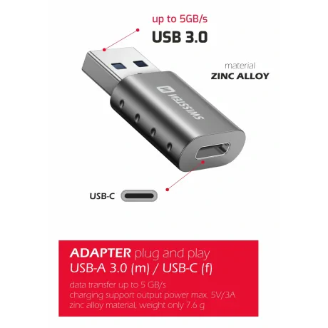 ADAPTOR SWISSTEN USB-A(M)/USB-C(M)