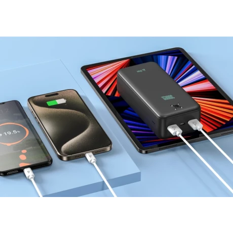 Baterie externă iPEAX 30000 mAh, 10.5W, 2x USB-A, neagră