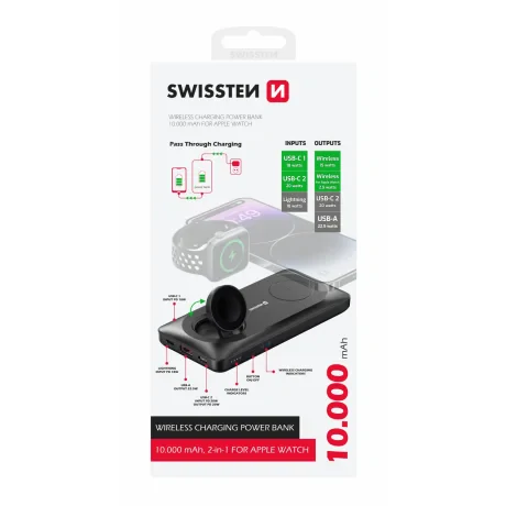 Baterie externă SWISSTEN 10000 mAh 2 în 1 pentru Apple Watch și MagSafe