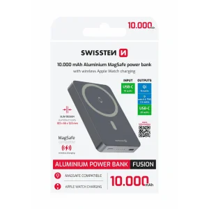 Baterie externă SWISSTEN FUSION 10000 mAh cu încărcător Apple Watch (compatibil cu MagSafe) argintiu