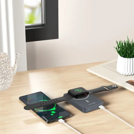 Baterie externă SWISSTEN FUSION 10000 mAh cu încărcător Apple Watch (compatibil cu MagSafe) argintiu