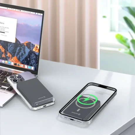 Baterie externă SWISSTEN FUSION 10000 mAh cu încărcător Apple Watch (compatibil cu MagSafe) argintiu