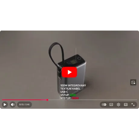 Baterie externă SWISSTEN pentru călătorii 25000 mAh (96.25Wh) 100W cu cablu USB-C încorporat, gri