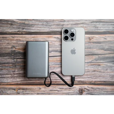 Baterie externă SWISSTEN pentru călătorii 25000 mAh (96.25Wh) 100W cu cablu USB-C încorporat, gri
