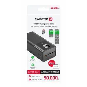 Baterie externă SWISSTEN POWER LINE 50000 mAh pentru laptopuri, 100W, culoare neagră