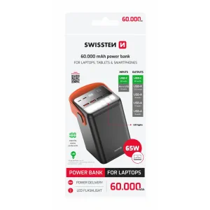 Baterie externă SWISSTEN POWER LINE 60000 mAh pentru laptopuri, 65W, culoare neagră