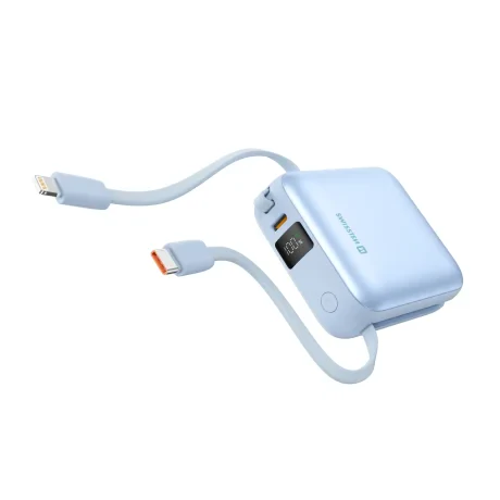 Baterie externă SWISSTEN SPACE 10000 mAh cu cabluri încorporate USB-C și LIGHTNING BLUE