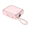 Baterie externă SWISSTEN SPACE 10000 mAh cu cabluri USB-C încorporate și roz fulger