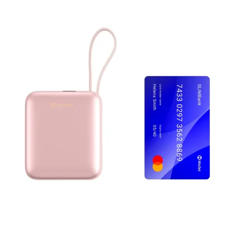 Baterie externă SWISSTEN SPACE 10000 mAh cu cabluri USB-C încorporate și roz fulger