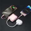 Baterie externă SWISSTEN SPACE 10000 mAh cu cabluri USB-C încorporate și roz fulger