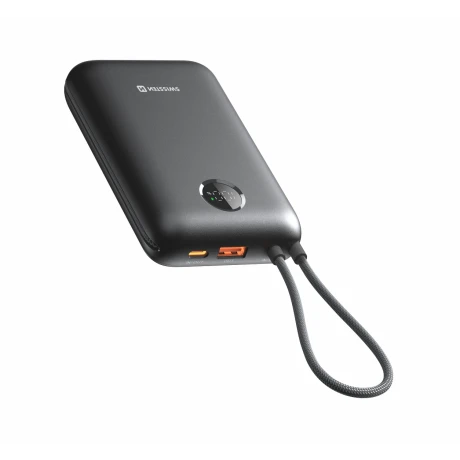 Baterie externă SWISSTEN VOLTBOX 35W 20000 mAh cu cabluri încorporate USB-C și Lightning, neagră