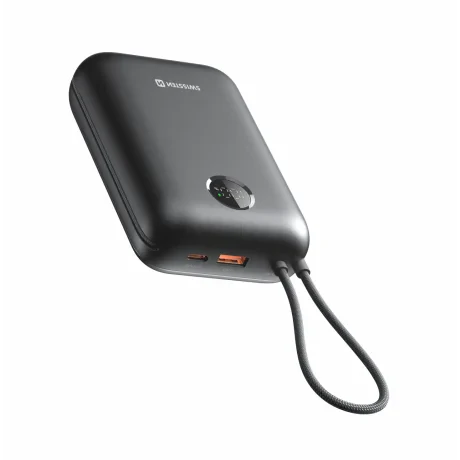 Baterie externă SWISSTEN VOLTBOX 35W 30000 mAh cu cabluri încorporate USB-C și Lightning, neagră
