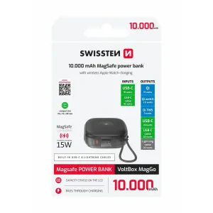 Baterie externă SWISSTEN VOLTBOX MagGO 10000 mAh cu cabluri încorporate + MAGSAFE + APPLE WATCH 
