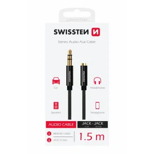 CABLU AUDIO SWISSTEN TEXTILE MUFĂ 3.5 mm (mascul) - MUFĂ 3.5 mm (femelă) 1.5 M NEGRU