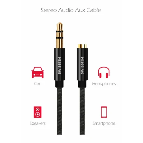 CABLU AUDIO SWISSTEN TEXTILE MUFĂ 3.5 mm (mascul) - MUFĂ 3.5 mm (femelă) 1.5 M NEGRU