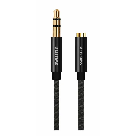CABLU AUDIO SWISSTEN TEXTILE MUFĂ 3.5 mm (mascul) - MUFĂ 3.5 mm (femelă) 1.5 M NEGRU