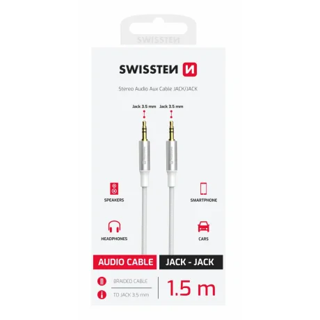 CABLU AUDIO SWISSTEN TEXTILE MUFĂ (mascul) / MUFĂ (mascul) 1.5 M ALB