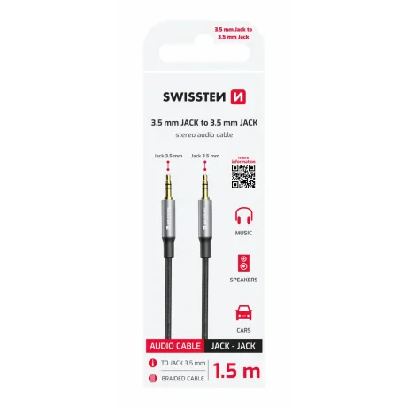CABLU AUDIO SWISSTEN TEXTILE MUFĂ (mascul) / MUFĂ (mascul) 1.5 M NEGRU