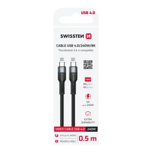 CABLU DATE VIDEO SWISSTEN USB 4.0, USB-C 240W, 8K60Hz, 40 Gb/s, TB3 și TB4, 0.5 M NEGRU