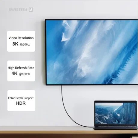 CABLU DATE VIDEO SWISSTEN USB 4.0, USB-C 240W, 8K60Hz, 40 Gb/s, TB3 și TB4, 0.5 M NEGRU