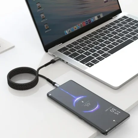 Cablu de date magnetic Swissten cu auto-înfășurare USB-C / USB-C 1 m