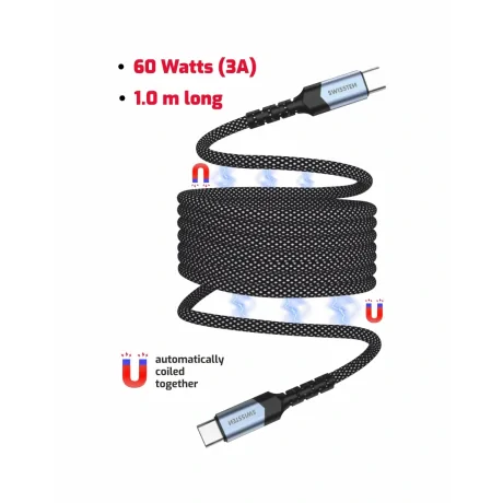 Cablu de date magnetic Swissten cu auto-înfășurare USB-C / USB-C 1 m