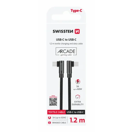 CABLU DE DATE SWISSTEN ARCADE USB-C / USB-C 1.2 M NEGRU