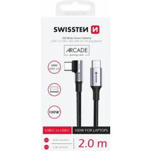 CABLU DE DATE SWISSTEN ARCADE USB-C / USB-C 2 M, 5A (100W) PENTRU LAPTOP NEGRU