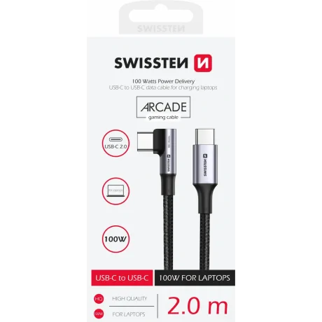CABLU DE DATE SWISSTEN ARCADE USB-C / USB-C 2 M, 5A (100W) PENTRU LAPTOP NEGRU
