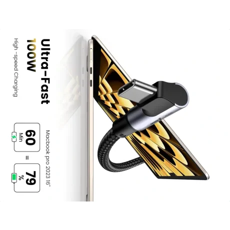 CABLU DE DATE SWISSTEN ARCADE USB-C / USB-C 2 M, 5A (100W) PENTRU LAPTOP NEGRU