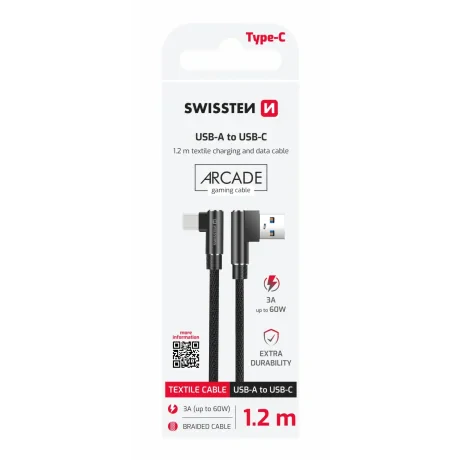 CABLU DE DATE SWISSTEN ARCADE USB / USB-C 1.2 M NEGRU