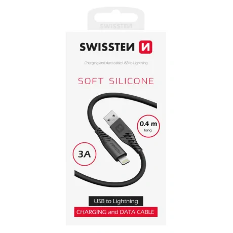 CABLU DE DATE SWISSTEN SILICON MOALE USB-A / LIGHTNING 0.4 M NEGRU 