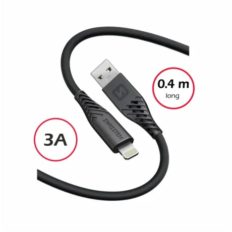 CABLU DE DATE SWISSTEN SILICON MOALE USB-A / LIGHTNING 0.4 M NEGRU 