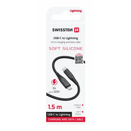 CABLU DE DATE SWISSTEN SILICON MOALE USB-C / LIGHTNING 1.5 M 30W NEGRU