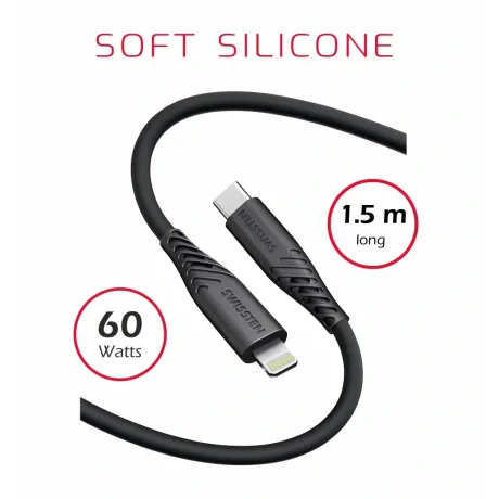 CABLU DE DATE SWISSTEN SILICON MOALE USB-C / LIGHTNING 1.5 M 30W NEGRU