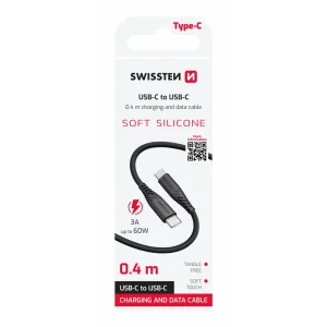 CABLU DE DATE SWISSTEN SILICON MOALE USB-C / USB-C 0.4 M NEGRU 