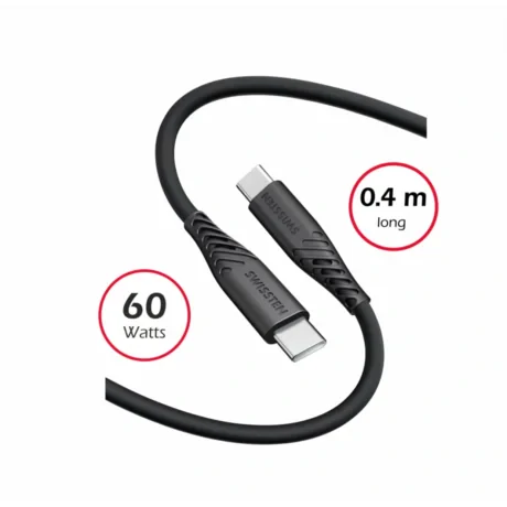 CABLU DE DATE SWISSTEN SILICON MOALE USB-C / USB-C 0.4 M NEGRU 