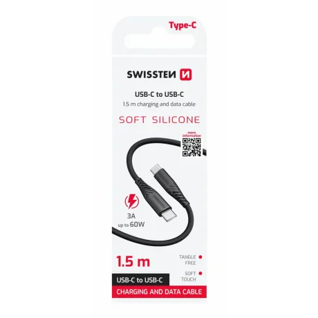 CABLU DE DATE SWISSTEN SILICON MOALE USB-C / USB-C 1.5 M 60W NEGRU