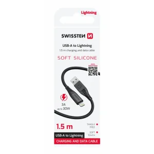 CABLU DE DATE SWISSTEN SILICON MOALE USB / LIGHTNING 1.5 M 30W NEGRU
