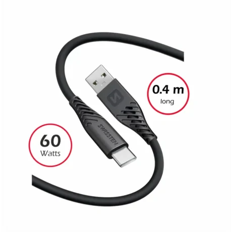 CABLU DE DATE SWISSTEN SILICON MOALE USB / USB-C 0.4 M NEGRU 
