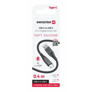 CABLU DE DATE SWISSTEN SILICON MOALE USB / USB-C 0.4 M NEGRU 