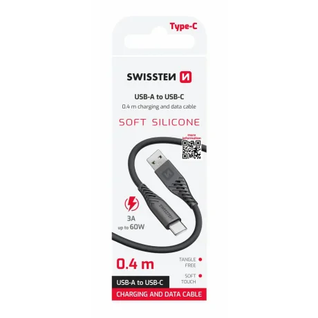 CABLU DE DATE SWISSTEN SILICON MOALE USB / USB-C 0.4 M NEGRU 