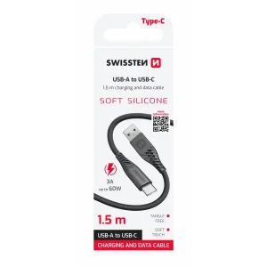 CABLU DE DATE SWISSTEN SILICON MOALE USB / USB-C 1.5 M 60W NEGRU