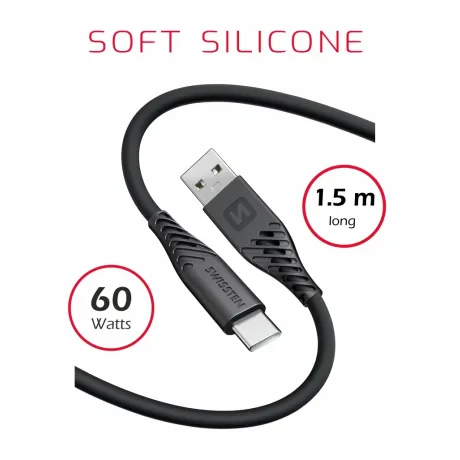 CABLU DE DATE SWISSTEN SILICON MOALE USB / USB-C 1.5 M 60W NEGRU