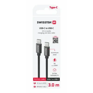 CABLU DE DATE SWISSTEN TEXTIL USB-C / USB-C 3.0 M NEGRU
