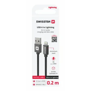 CABLU DE DATE SWISSTEN TEXTIL USB / LIGHTNING 0.2 M NEGRU
